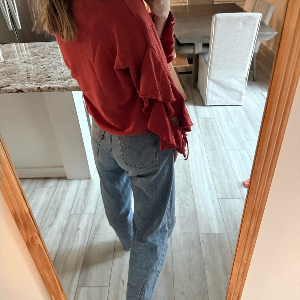 FP Beach Ruffle Sleeve Oversized Sweatshirt Red Size M - Picture 5 of 7